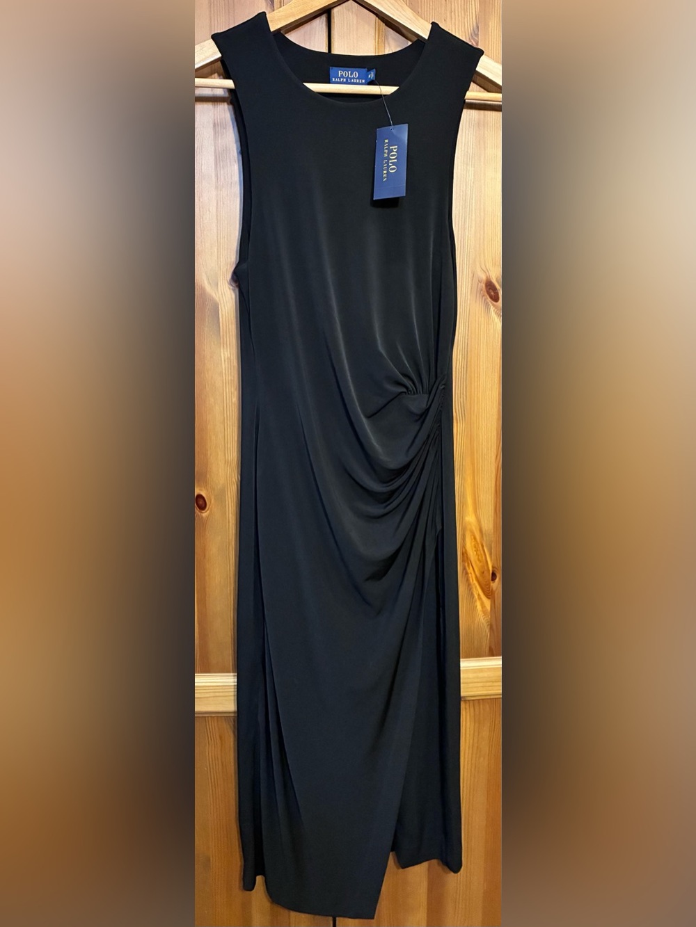 Polo Ralph Lauren Twist Front Dress Black Sleeveless Midi New Women Medium M
